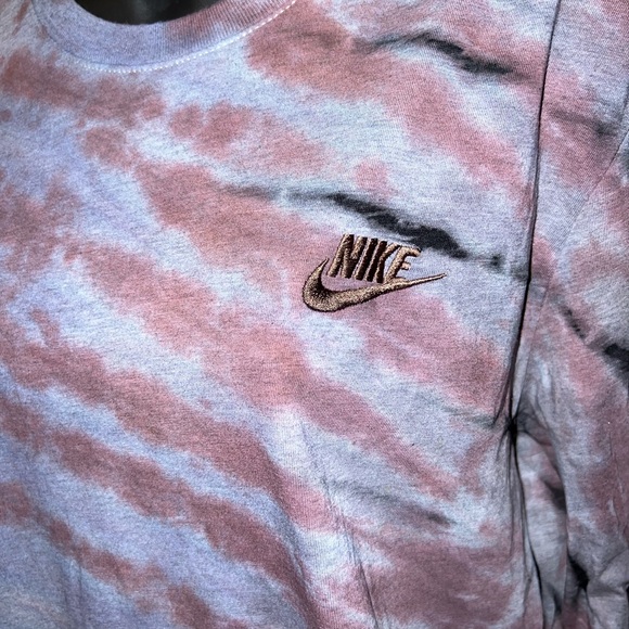 Nike Tee Long Sleeve Gray, Brown Black Stripe Tie-Dye Shirt Black Logo Size L - Picture 7 of 11